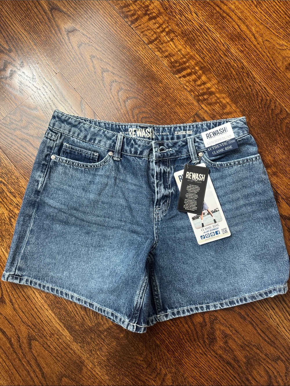 REWASH Mid Rise Denim Jean Shorts in Blue Wash